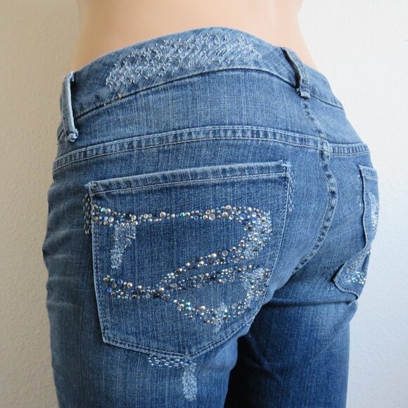 Seven7 Luxe Jeans Women's Distressed Rhinestone Embellished Bootcut Plus Size 18 - Picture 1 of 3